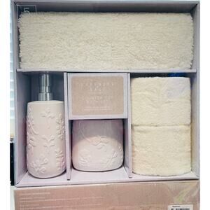 New Lavender + Sage Bathroom Set Esme 5 Piece Counter Top Towel Lotion Holder